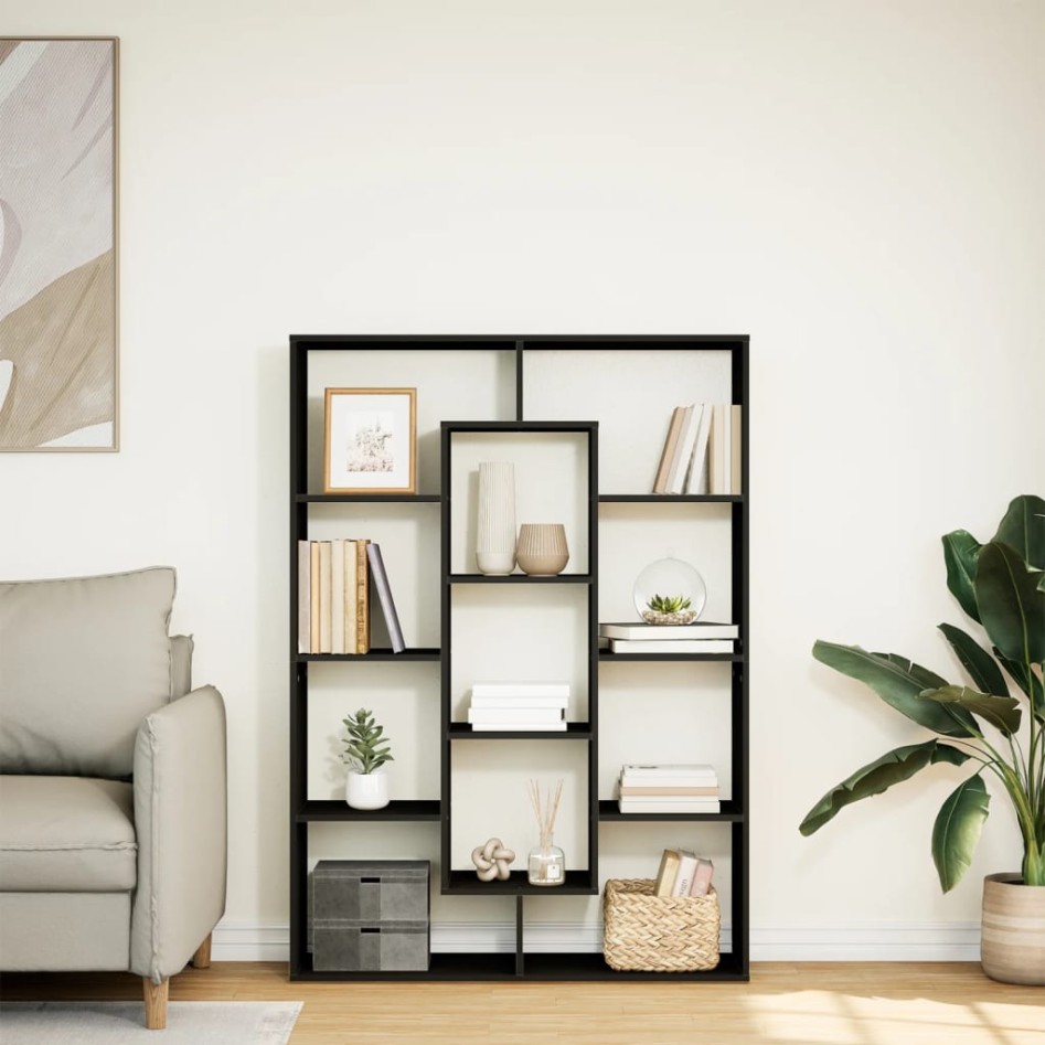 Estantería de madera de ingeniería negra 80x31x169