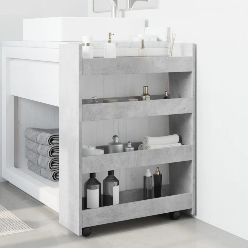 Carro de almacenaje estrecho 4 niveles madera gris