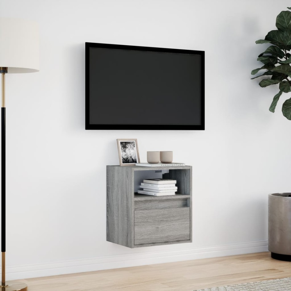 Mueble de TV de pared con luces LED gris Sonoma 41x31x45
