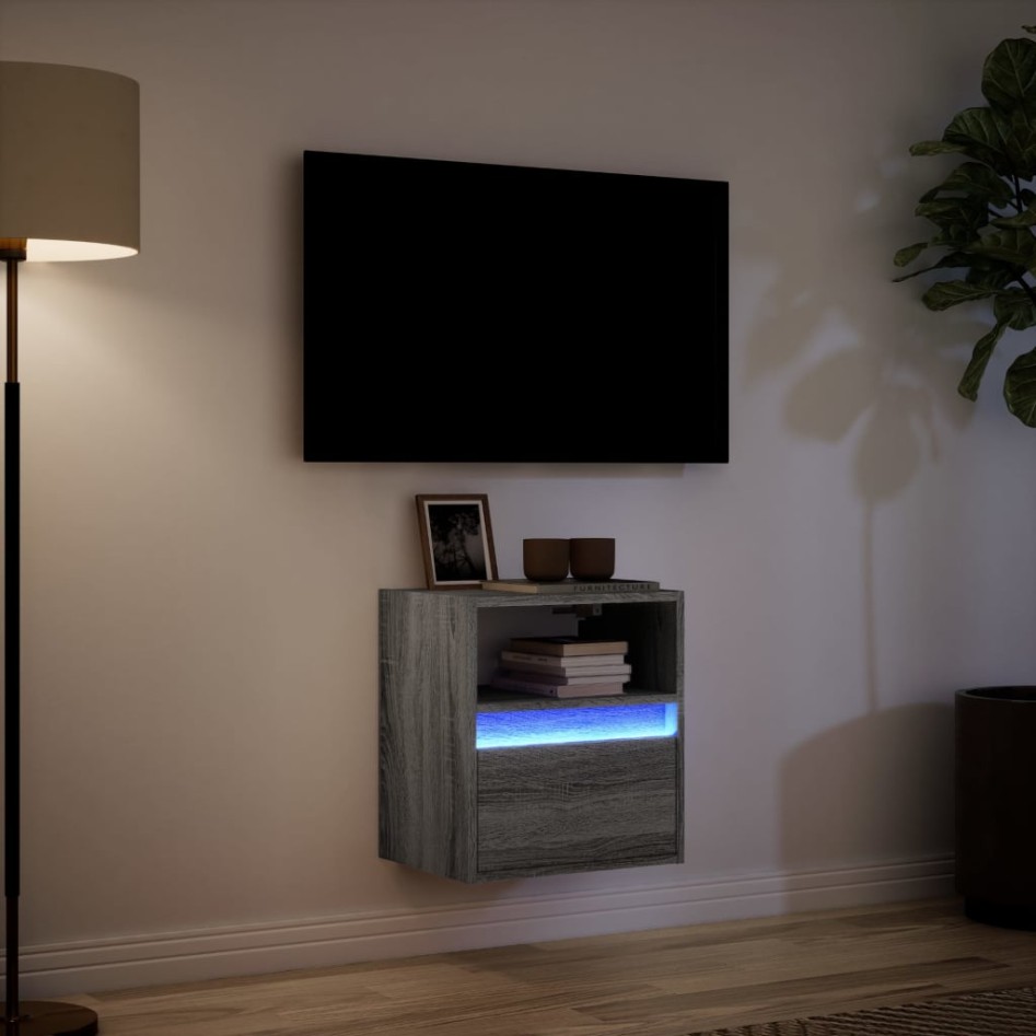 Mueble de TV de pared con luces LED gris Sonoma 41x31x45