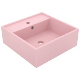 Lavabo lujoso cuadrado rebosadero cerámica rosa mate 41x41