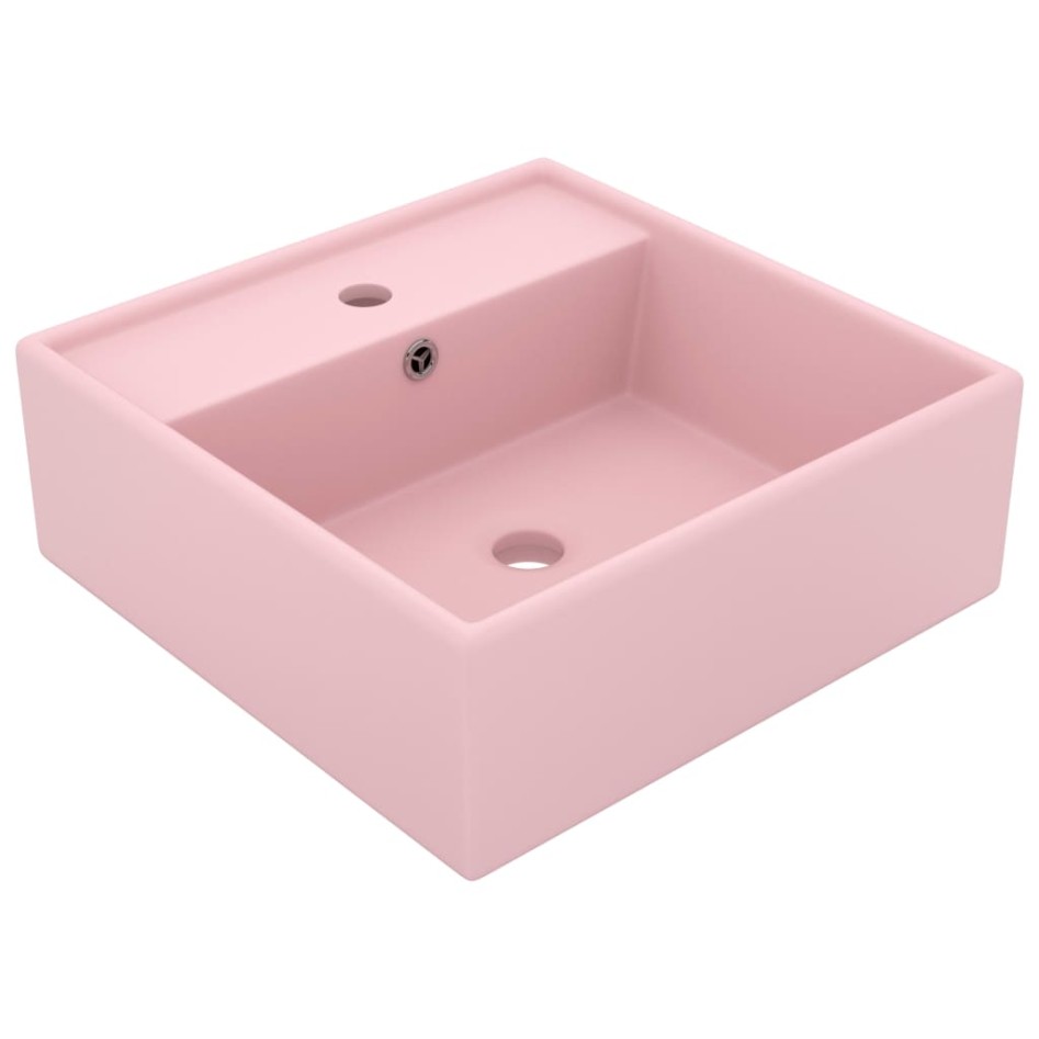 Lavabo lujoso cuadrado rebosadero cerámica rosa mate 41x41