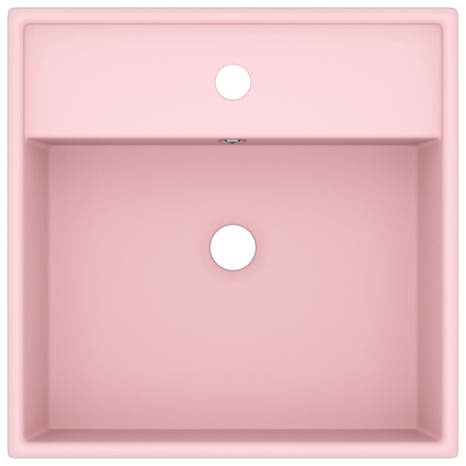 Lavabo lujoso cuadrado rebosadero cerámica rosa mate 41x41