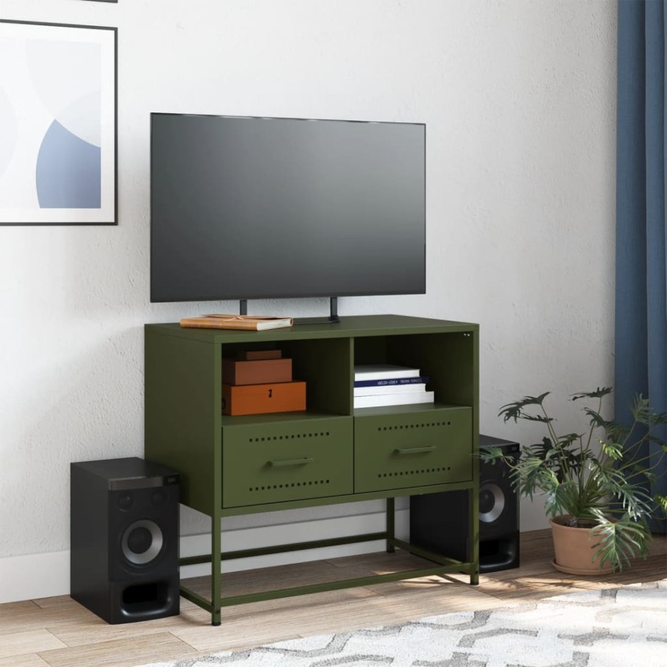 Mueble para TV de acero verde oliva 68x39x60,5