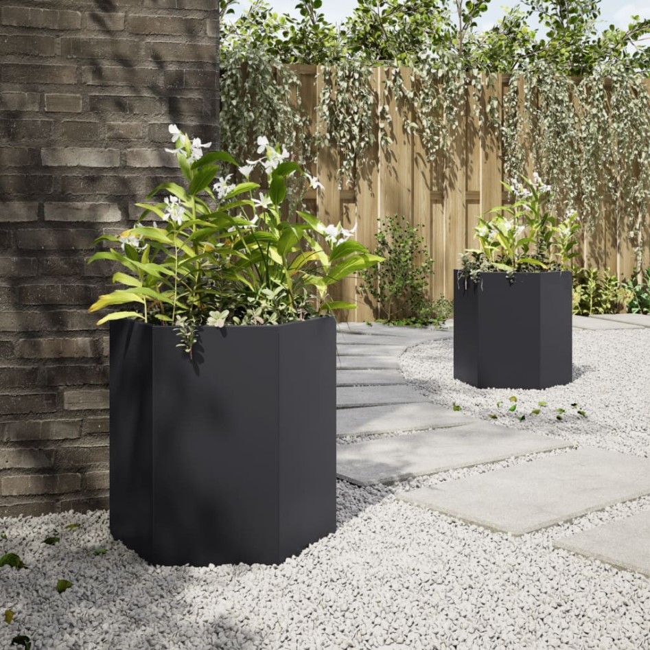 Jardineras hexagonales 2 uds acero negra 46x40x45