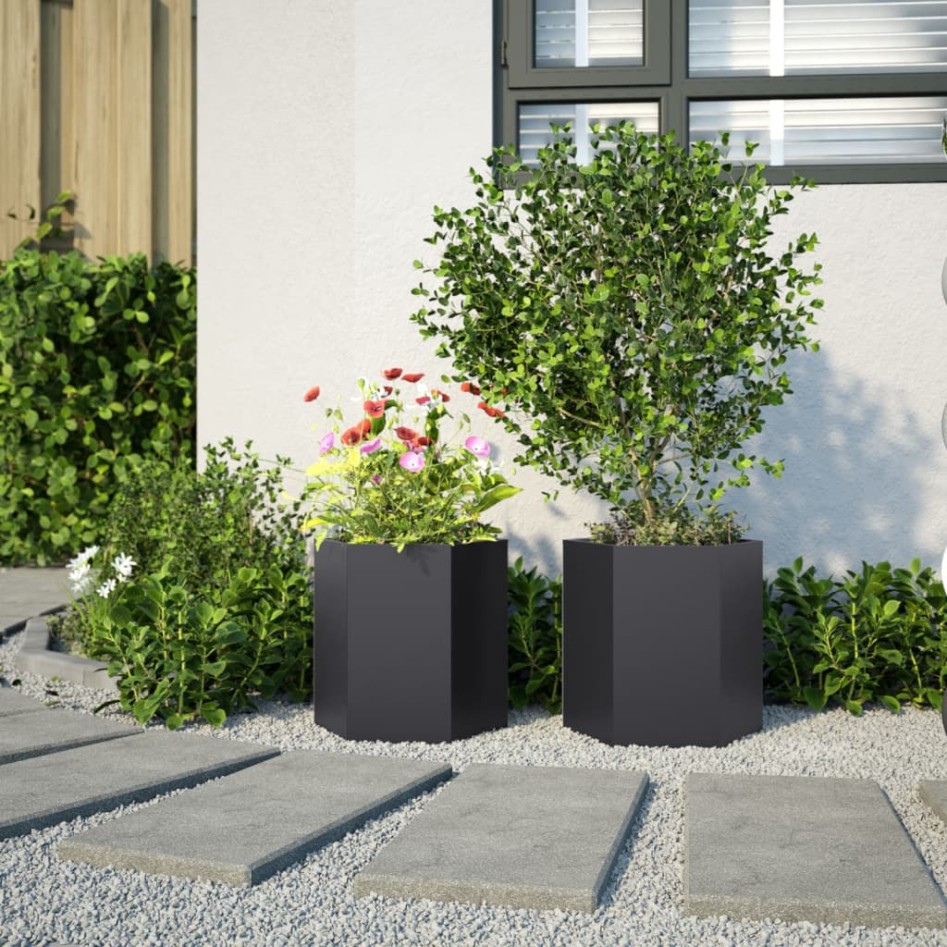 Jardineras hexagonales 2 uds acero negra 46x40x45