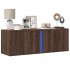 Mueble de TV de pared con luces LED marrón roble 100x31x35
