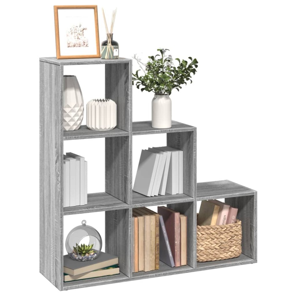 Librería divisor 3 niveles madera gris Sonoma 99x29x99