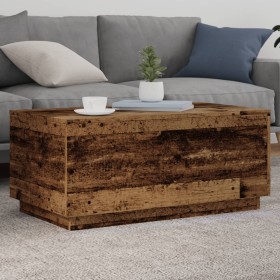 Mesa de centro con luces LED madera envejecida 90x50x40