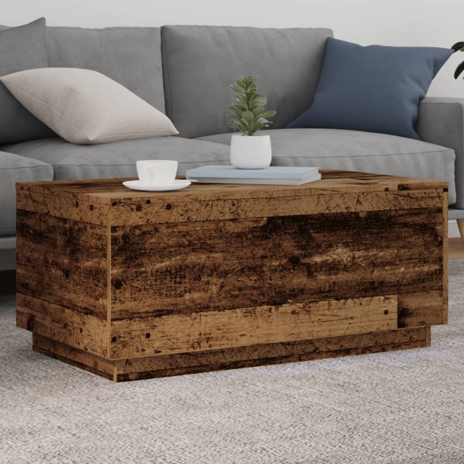Mesa de centro con luces LED madera envejecida 90x50x40