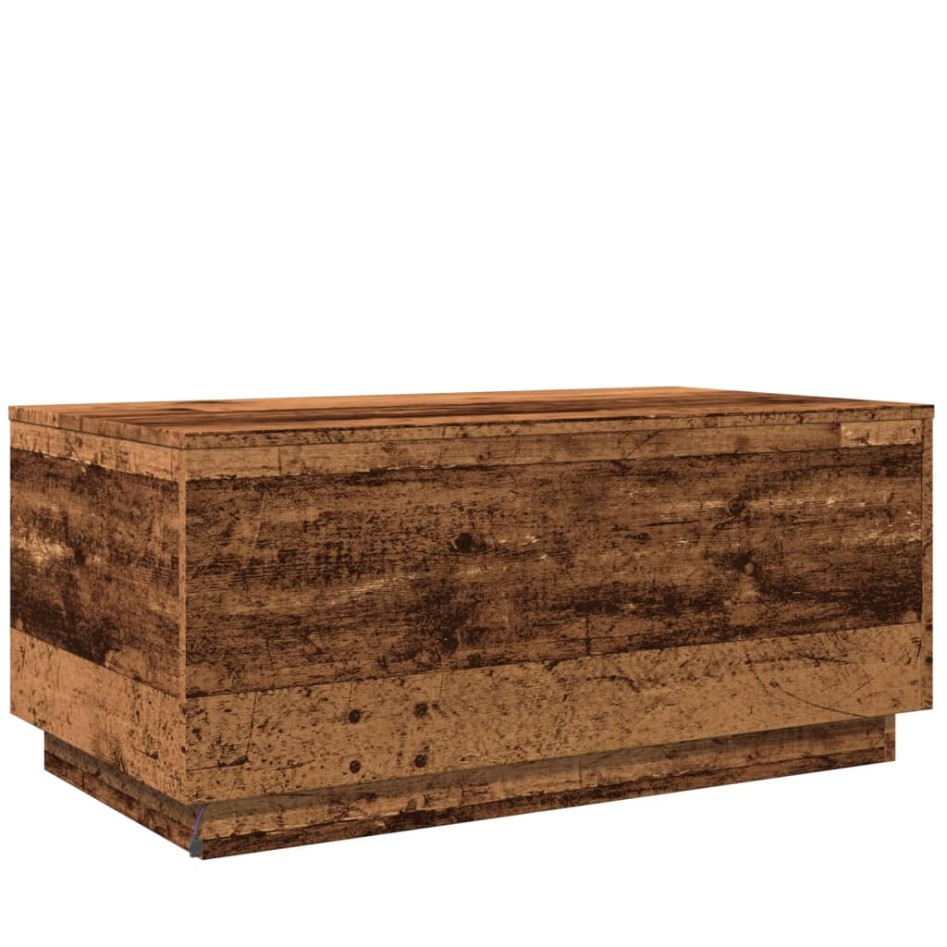 Mesa de centro con luces LED madera envejecida 90x50x40