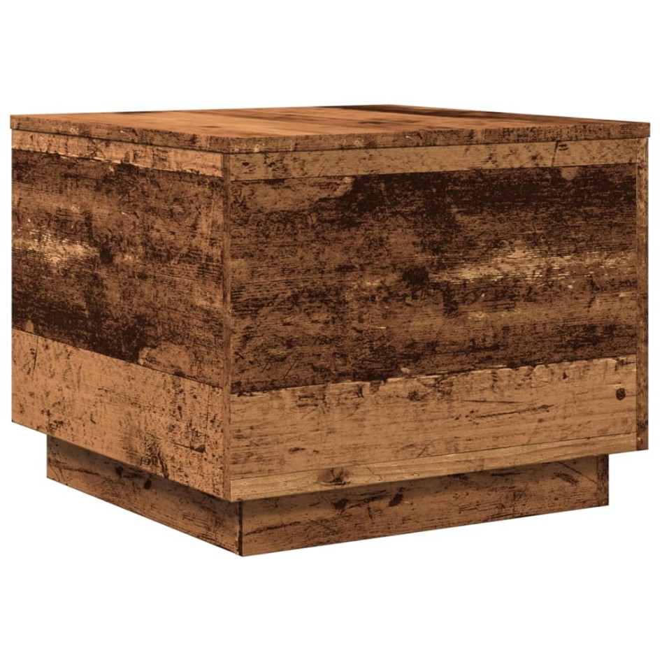 Mesa de centro con luces LED madera envejecida 50x50x40