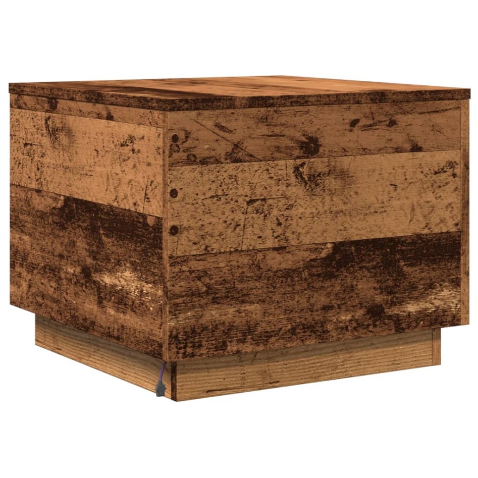 Mesa de centro con luces LED madera envejecida 50x50x40