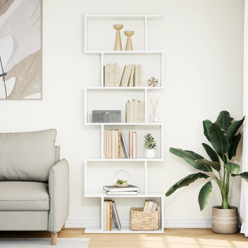 Librería divisor 6 niveles madera ingeniería blanco