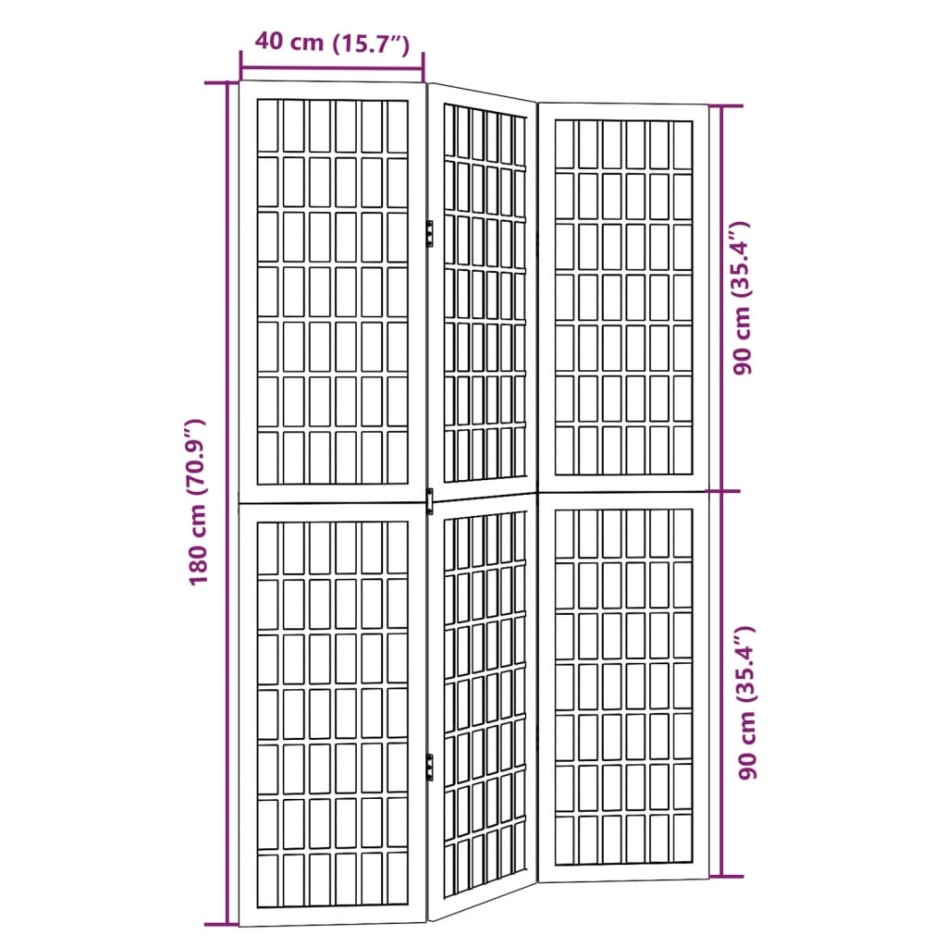 Biombo separador de 3 paneles madera maciza Paulownia