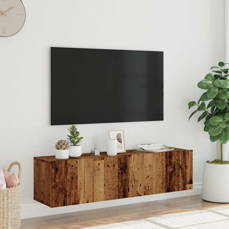 Mueble de TV de pared madera ingeniería envejecida 120x30x30