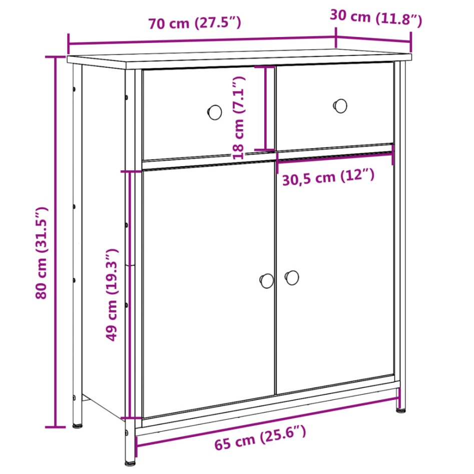 Aparador de madera de ingeniería madera envejecida 70x30x80