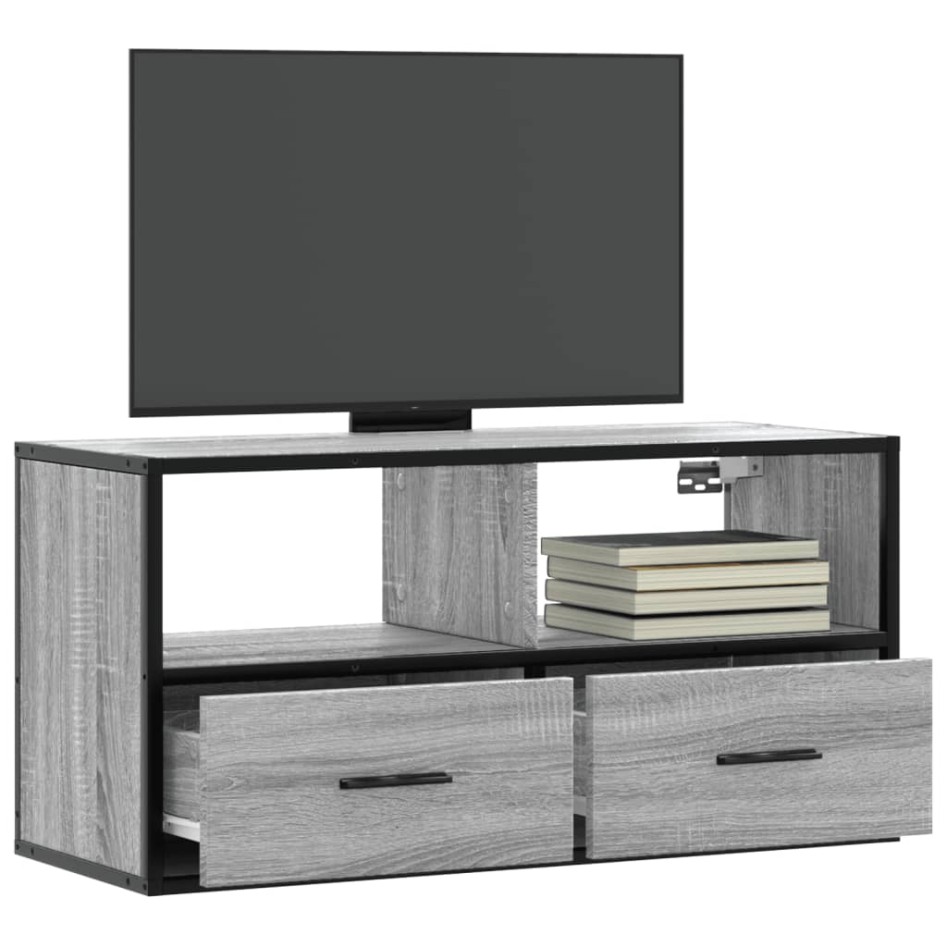 Mueble TV madera ingeniería y metal roble ahumado 80x31x39,5