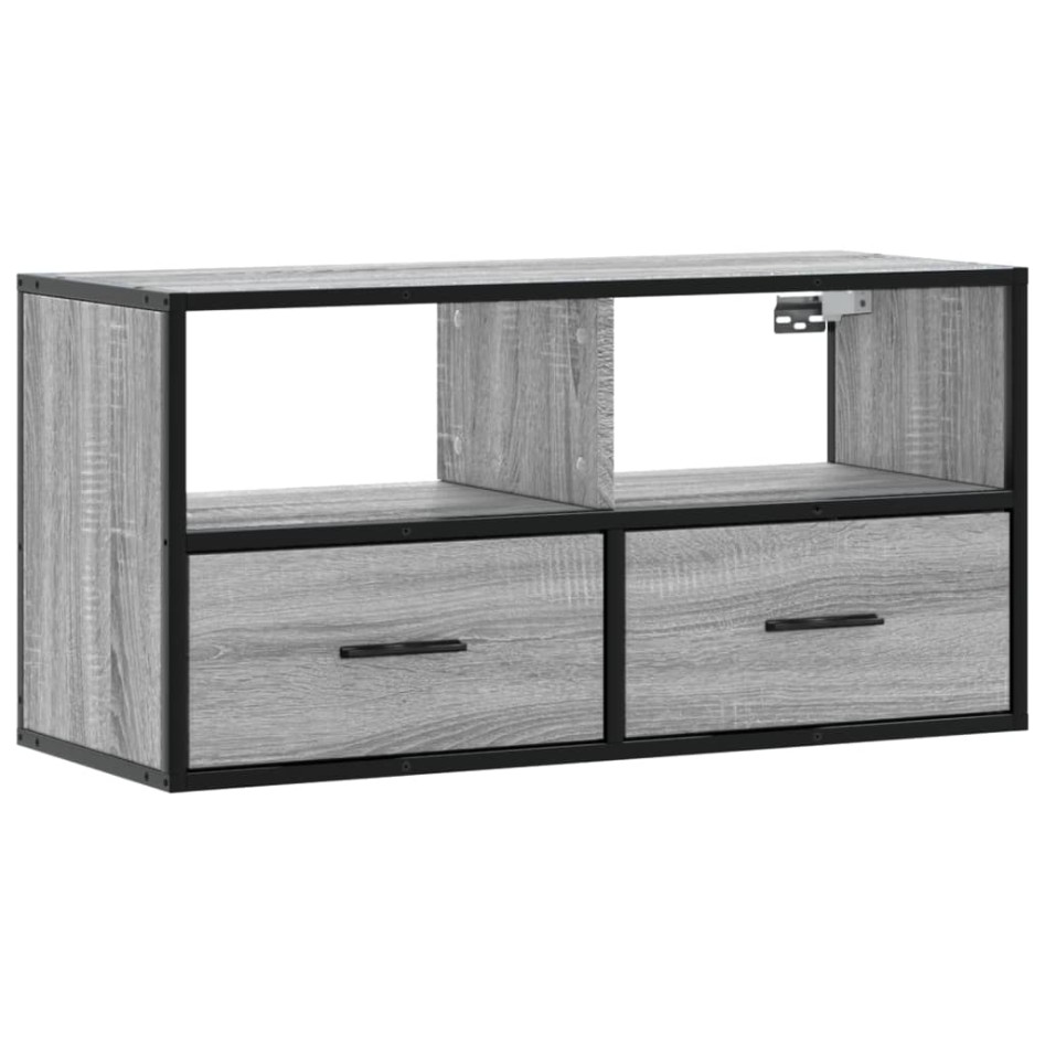 Mueble TV madera ingeniería y metal roble ahumado 80x31x39,5