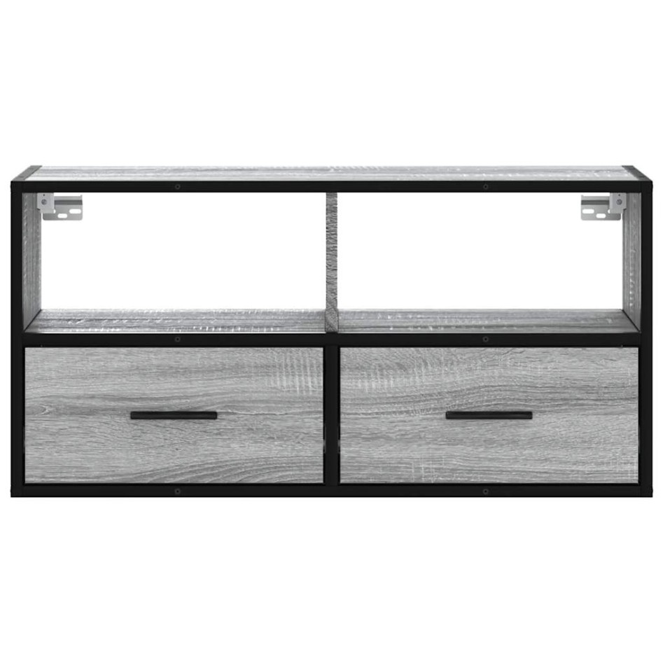 Mueble TV madera ingeniería y metal roble ahumado 80x31x39,5