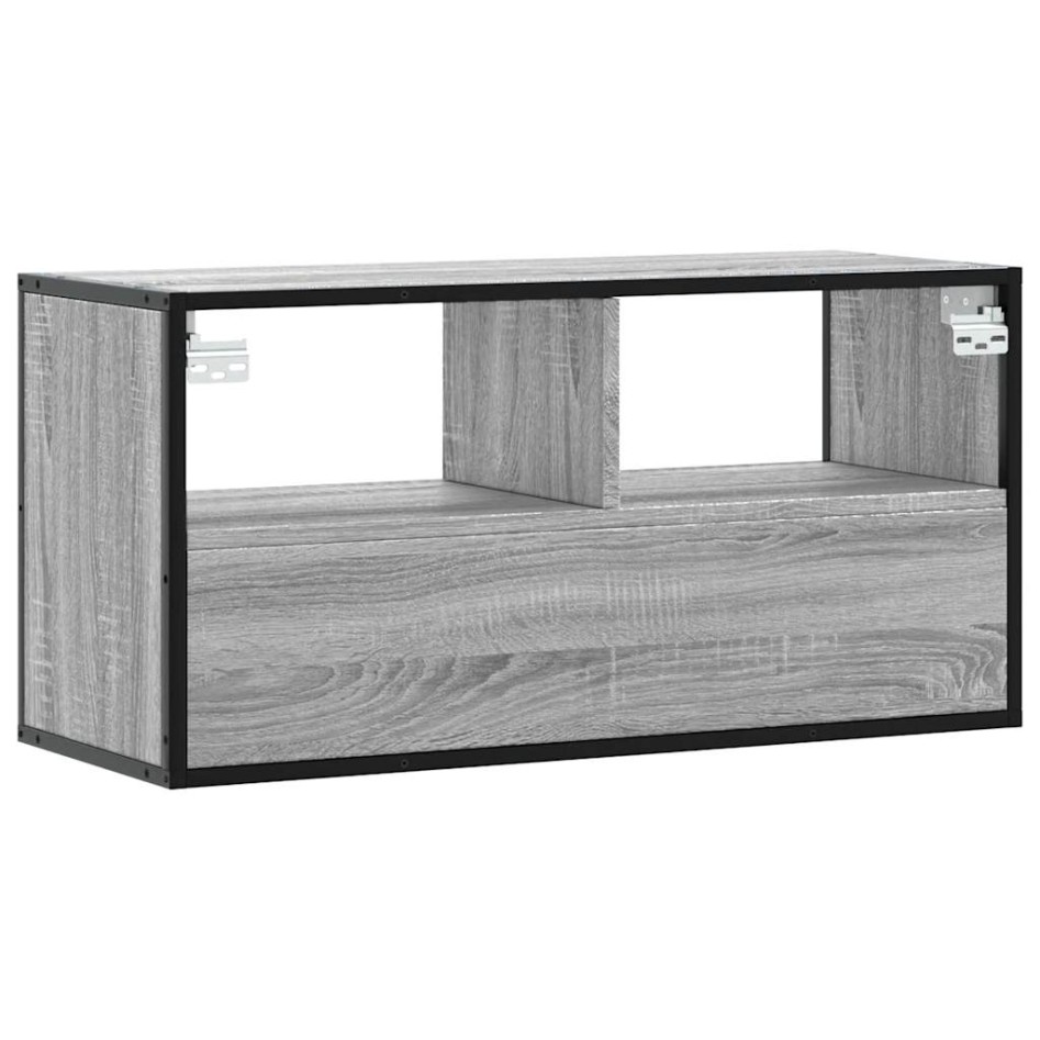 Mueble TV madera ingeniería y metal roble ahumado 80x31x39,5
