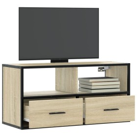 Mueble TV madera ingeniería y metal roble Sonoma 80x31x39,5