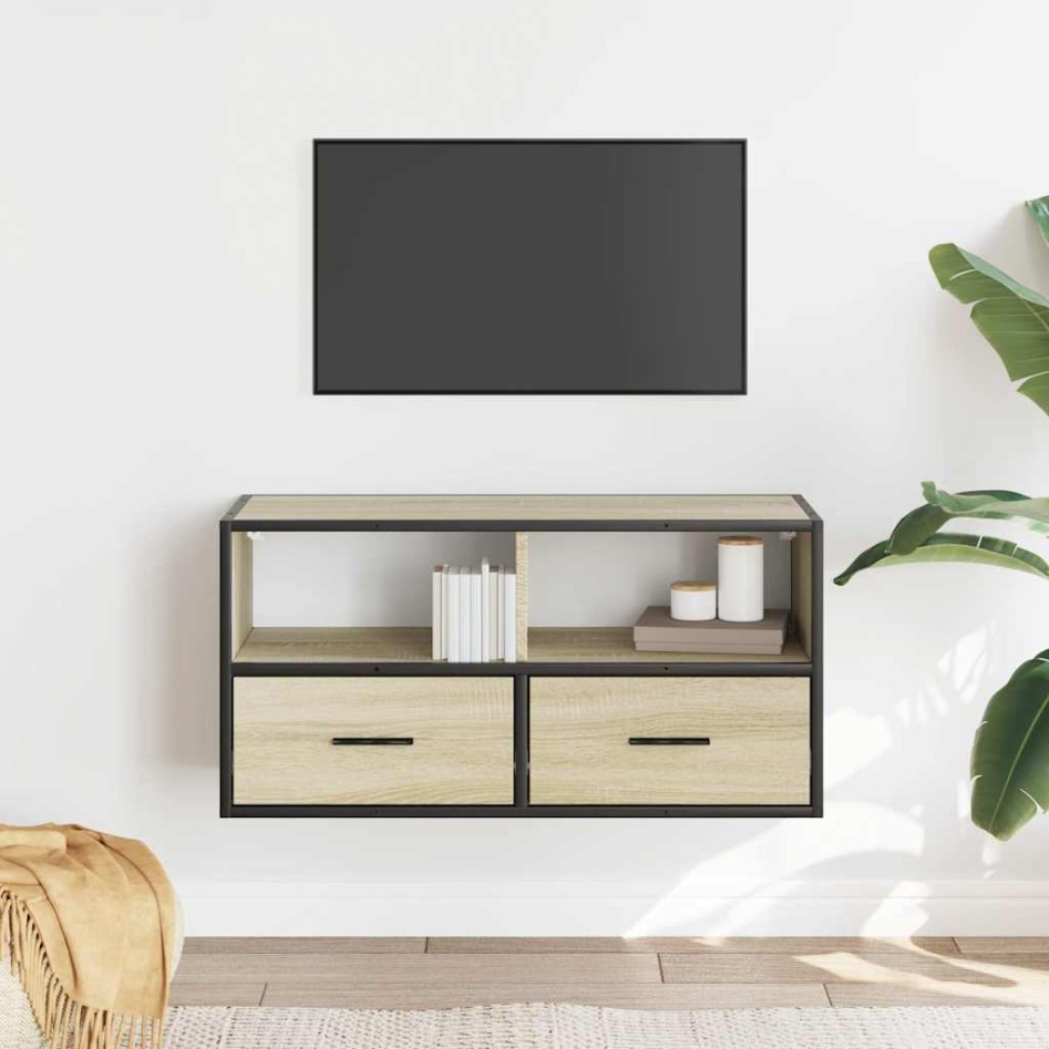 Mueble TV madera ingeniería y metal roble Sonoma 80x31x39,5
