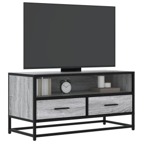 Mueble TV madera ingeniería y metal roble ahumado 80x34,5x40
