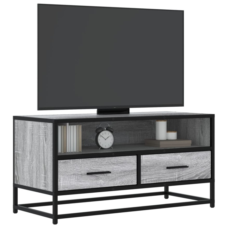 Mueble TV madera ingeniería y metal roble ahumado 80x34,5x40
