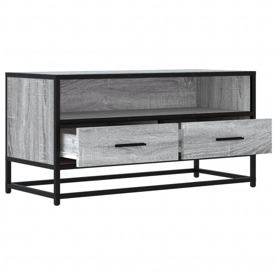 Mueble TV madera ingeniería y metal roble ahumado 80x34,5x40