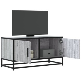 Mueble TV madera ingeniería y metal roble ahumado 80x34,5x40