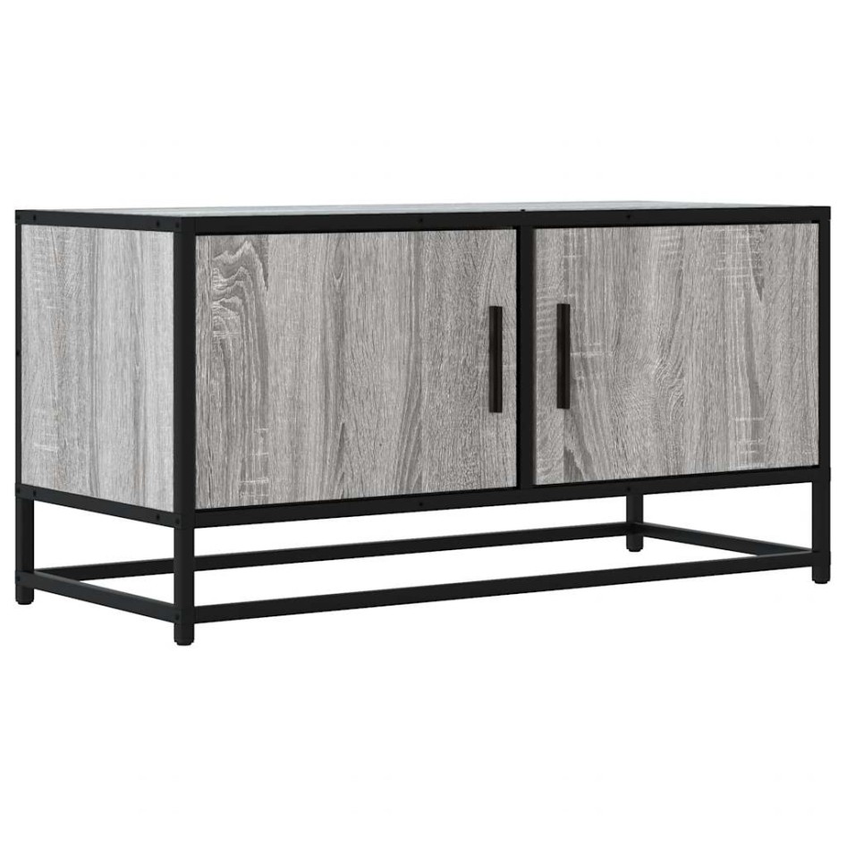Mueble TV madera ingeniería y metal roble ahumado 80x34,5x40