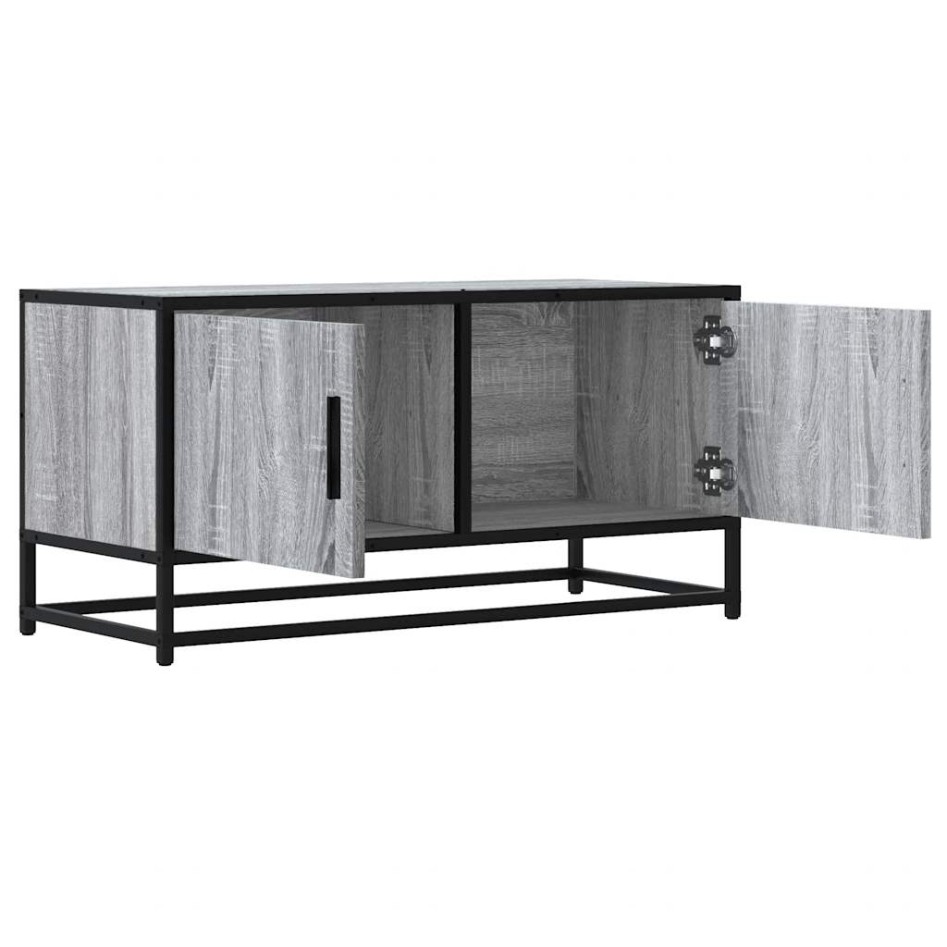 Mueble TV madera ingeniería y metal roble ahumado 80x34,5x40
