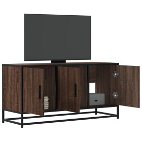 Mueble TV madera ingeniería y metal marrón roble 100x35x50