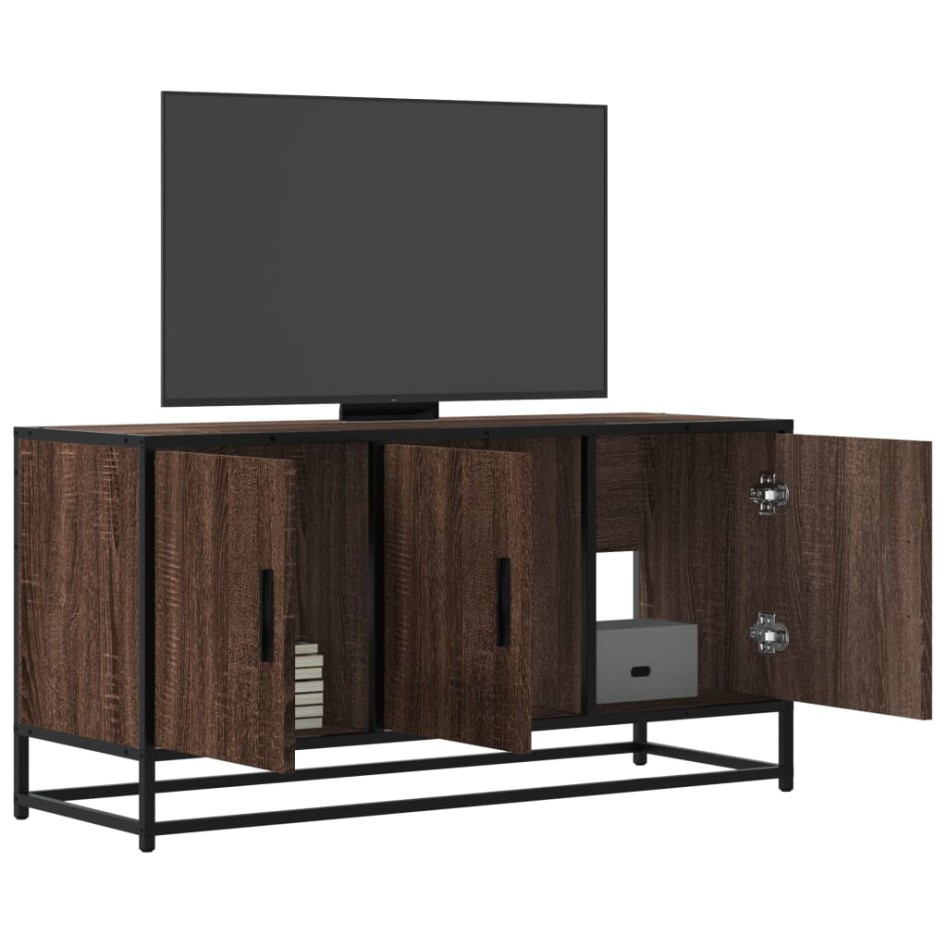 Mueble TV madera ingeniería y metal marrón roble 100x35x50