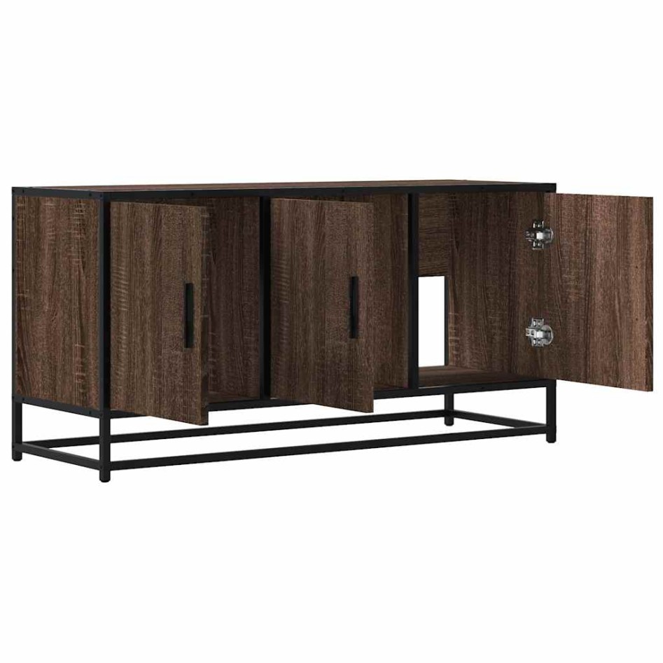 Mueble TV madera ingeniería y metal marrón roble 100x35x50