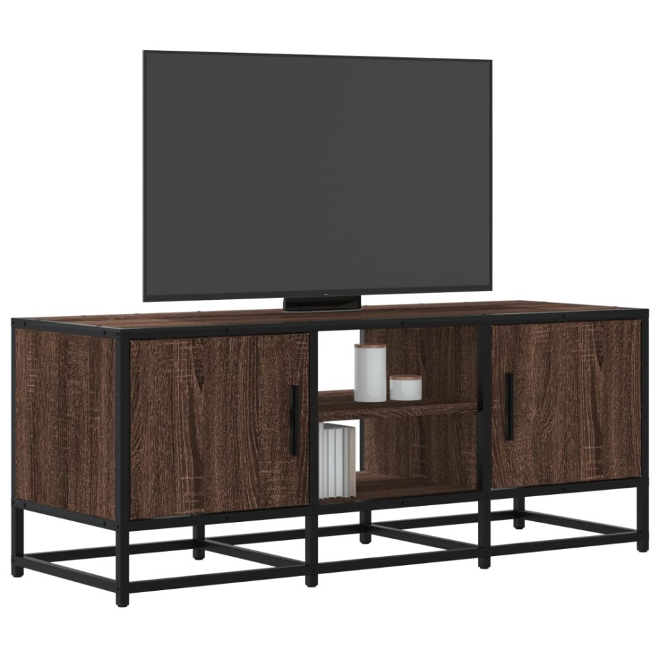 Mueble TV metal y madera ingeniería marrón roble 100x35x41