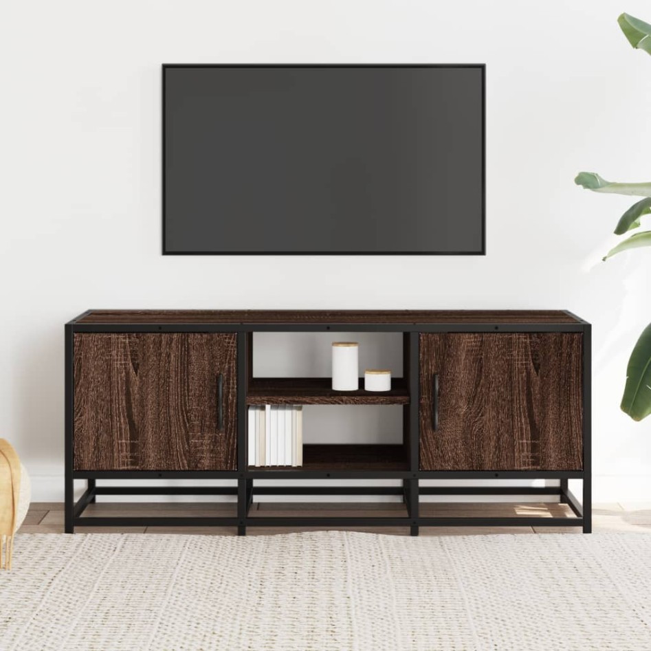Mueble TV metal y madera ingeniería marrón roble 100x35x41