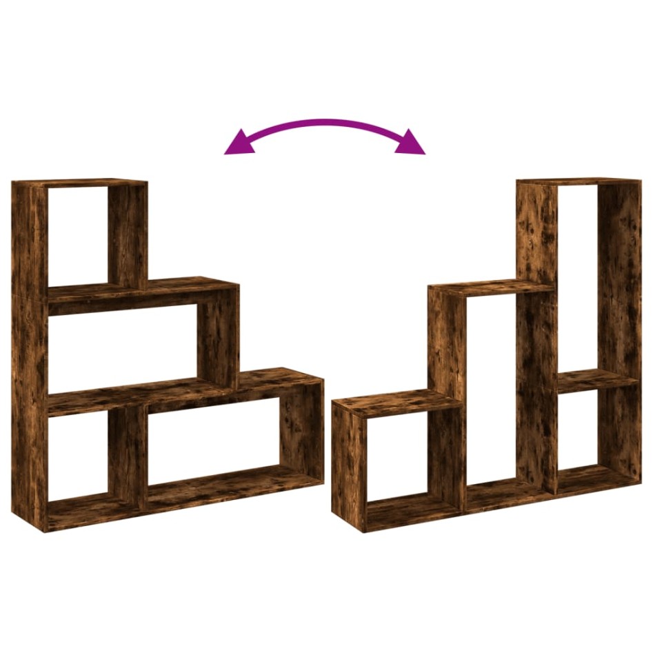 Librería divisora 3 niveles madera roble ahumado 123x29x123