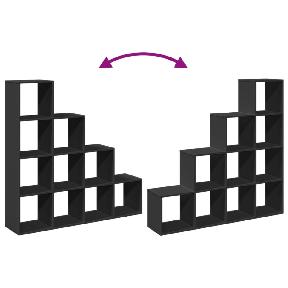 Librería divisora 4 niveles madera negra 131,5x29x131,5