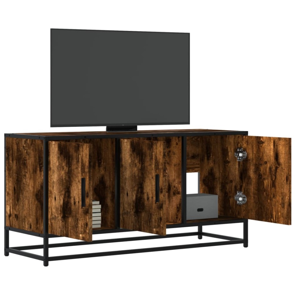 Mueble TV metal y madera ingeniería roble humo 100x35x50