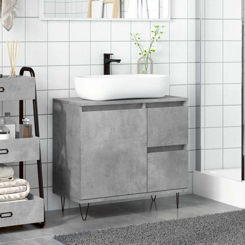 Mueble de lavabo madera ingeniería gris hormigón 65x33x60