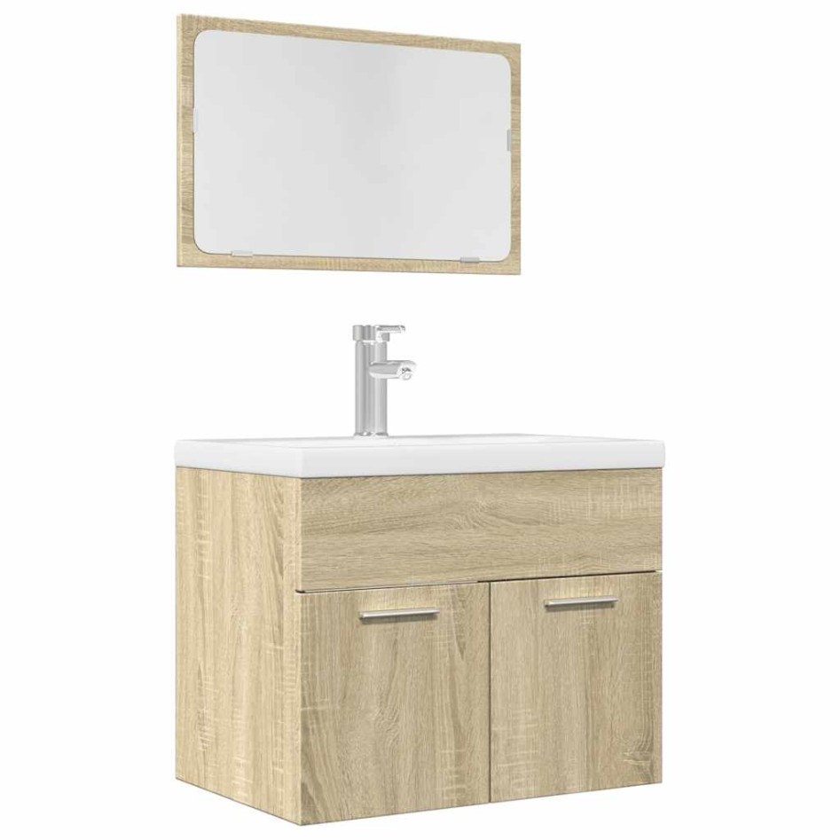 Set de muebles de baño 2 pzas madera contrachapada roble