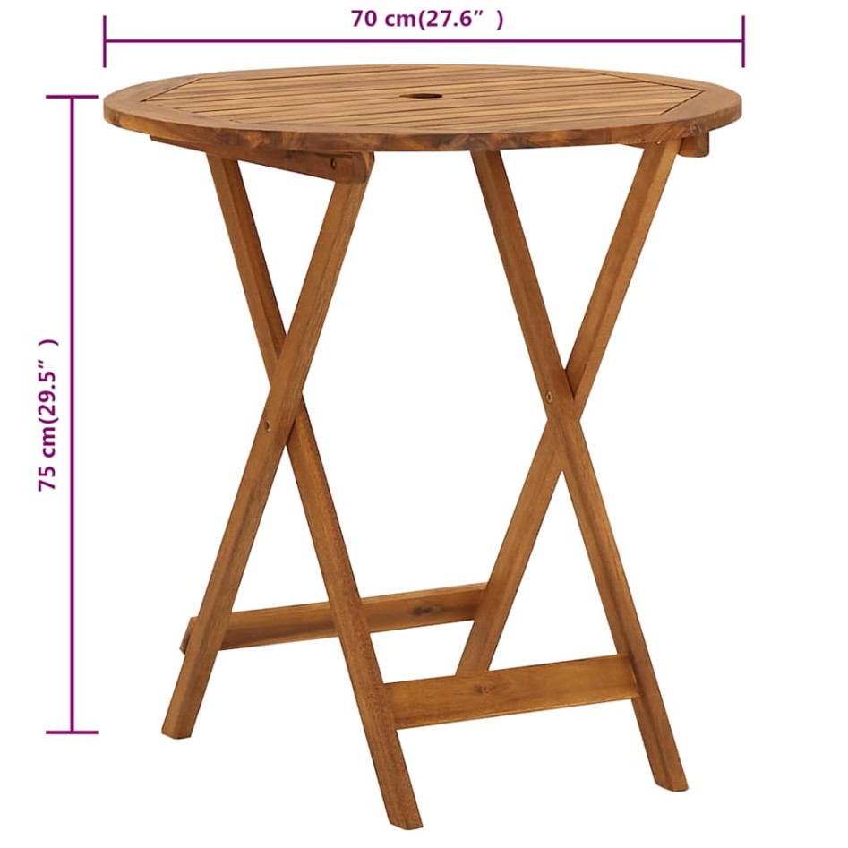 Mesa plegable de jardín de madera maciza de acacia 70