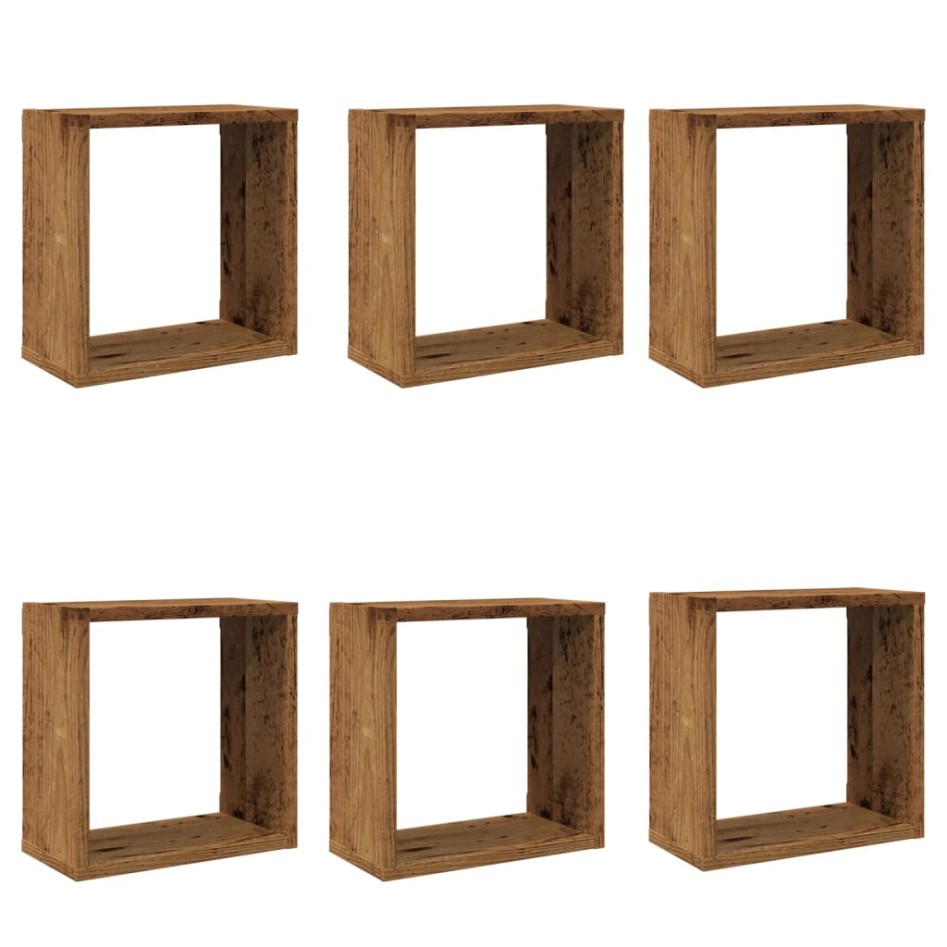 Estantes cubo de pared 6 uds madera envejecida 30x15x30