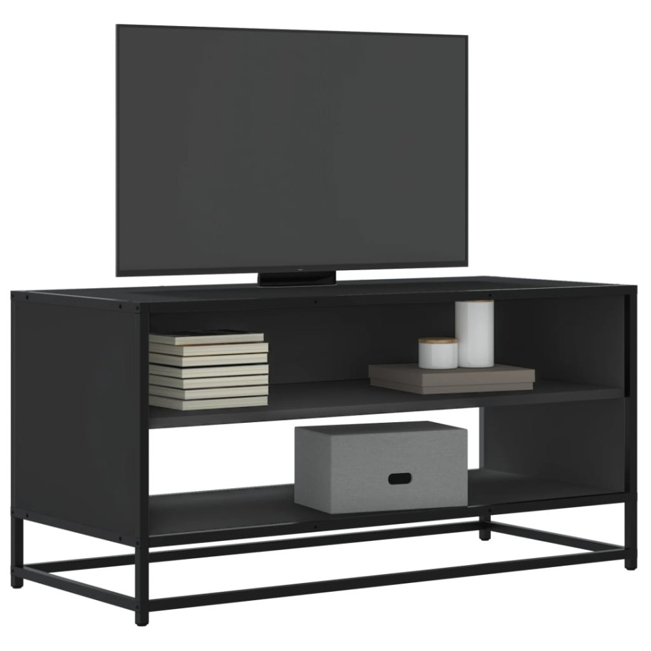 Mueble de TV madera de ingeniería y metal negro 91x40x46