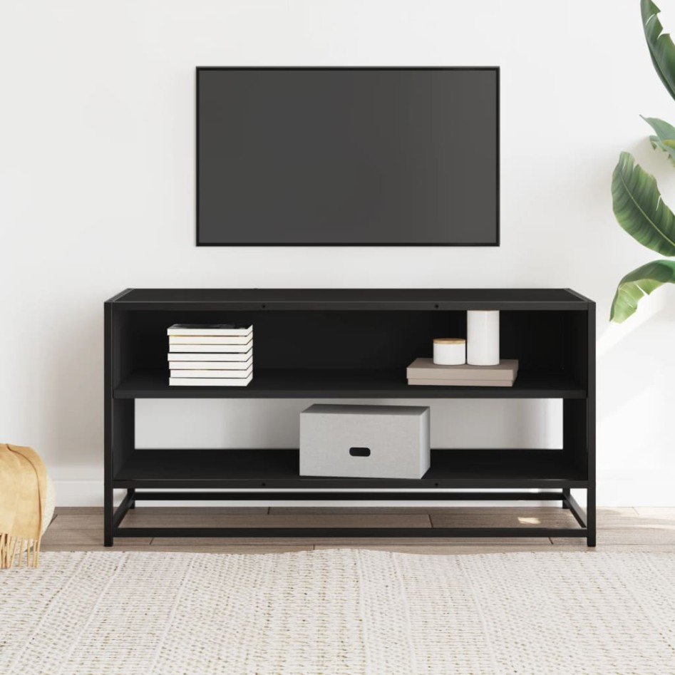 Mueble de TV madera de ingeniería y metal negro 91x40x46