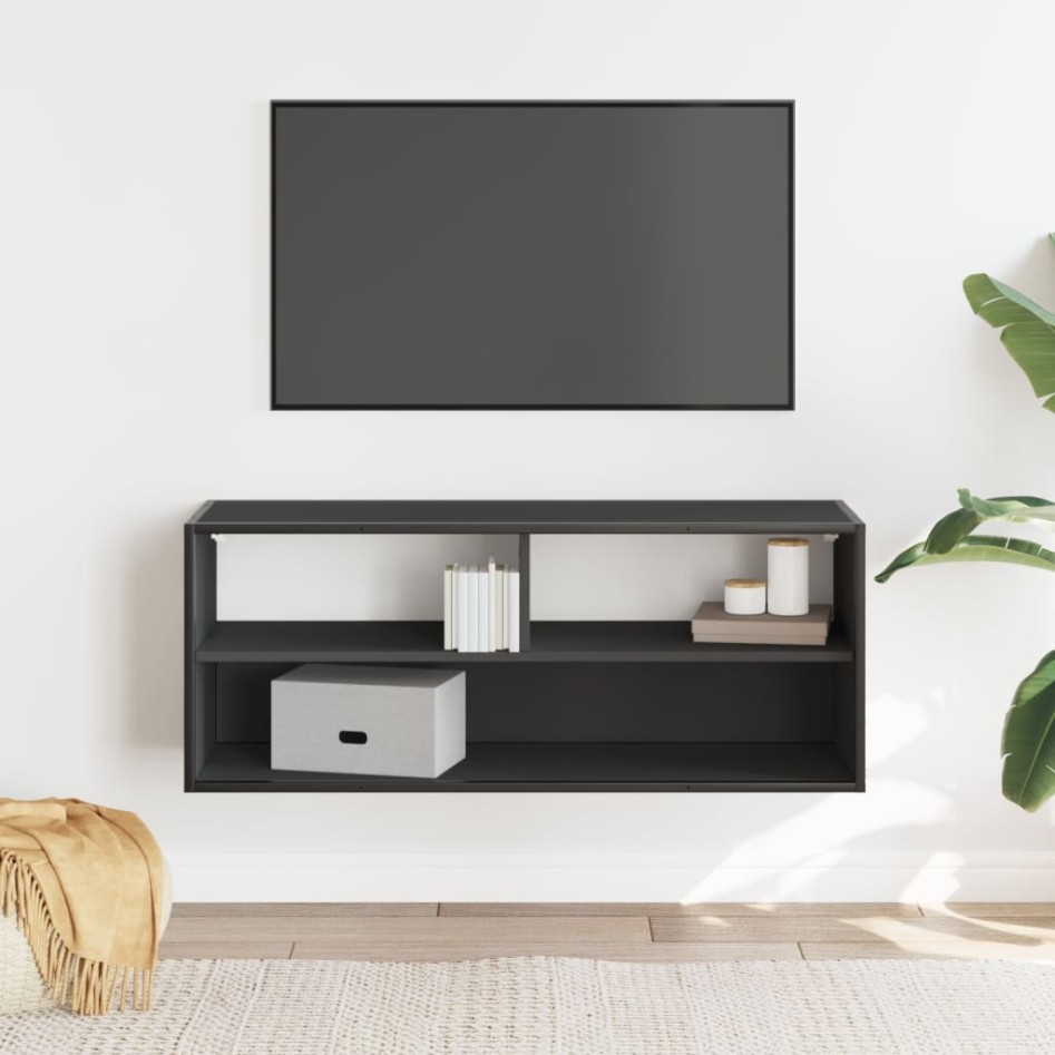 Mueble de TV madera de ingeniería y metal negro 100x31x39,5