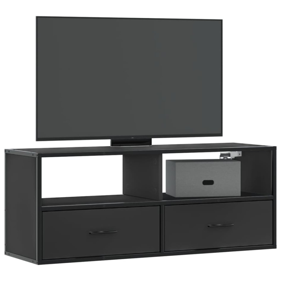 Mueble de TV madera de ingeniería y metal negro 100x31x39,5
