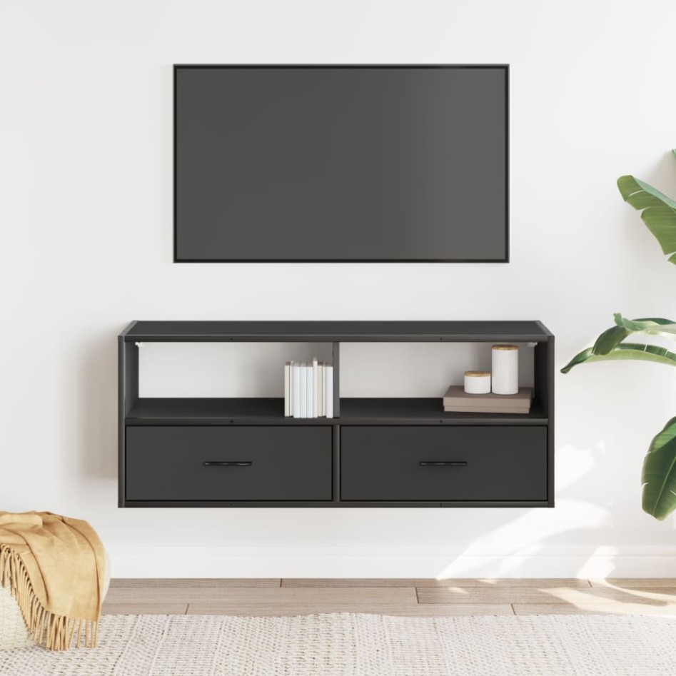 Mueble de TV madera de ingeniería y metal negro 100x31x39,5